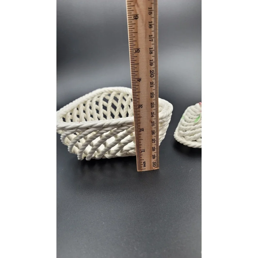Vintage Levante Woven Porcelain Triangle Lidded Trinket Box Pink‎ Roses Floral